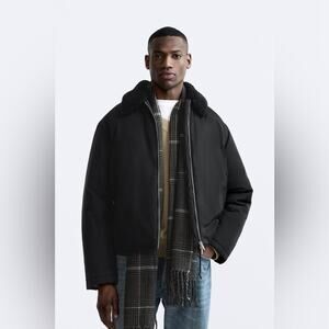 MEN ZARA BLACK MATCHING COLLAR PUFFER JACKET Size Medium